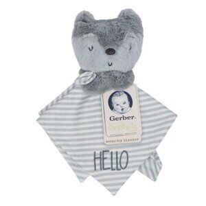Plush Gerber Grey Fox Baby Security Blanket Organic Striped Lovey NWT